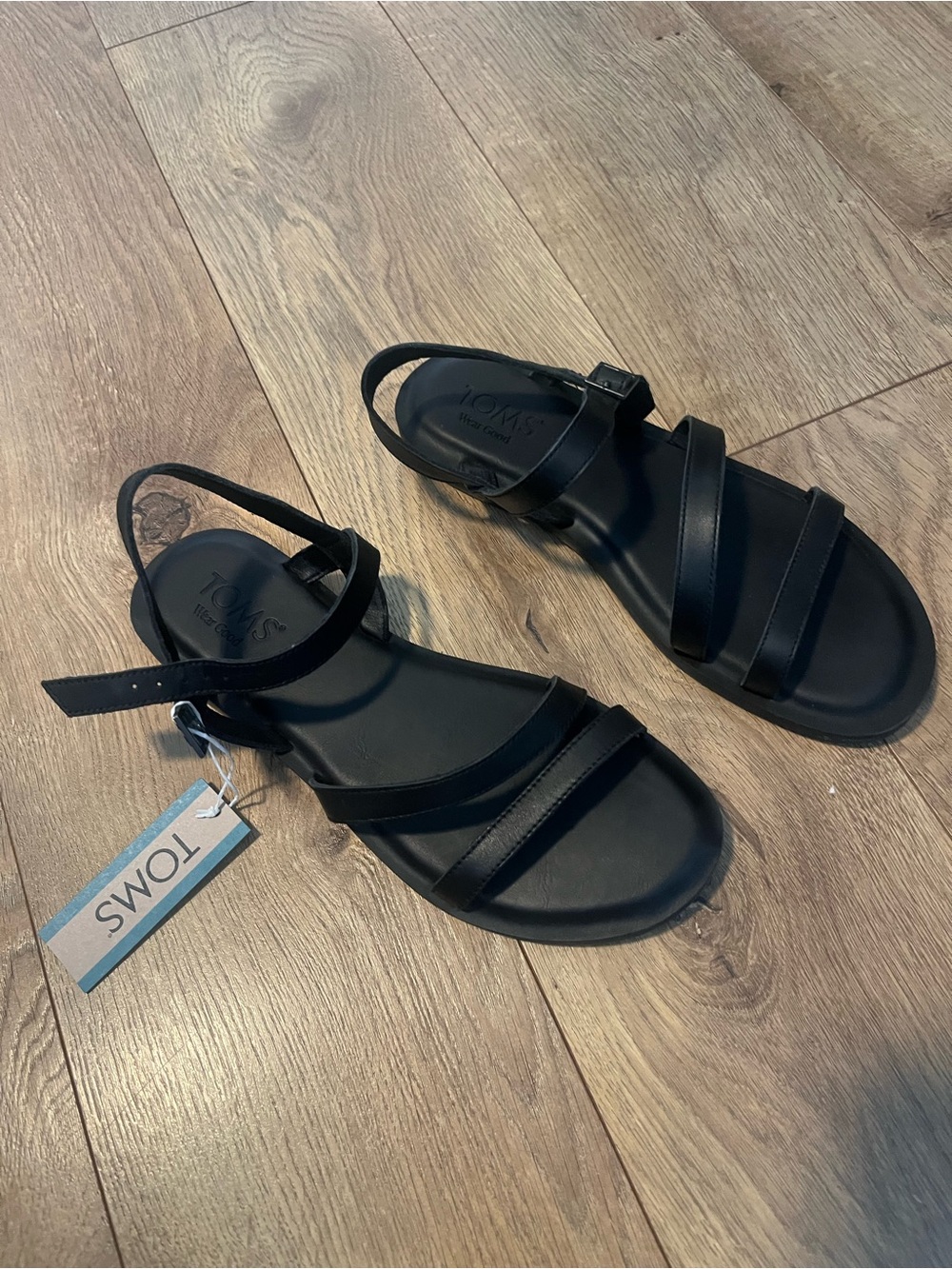 Toms Black Triple-Strap Ankle Strap Sandals